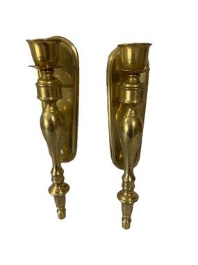 2 VTG 14” Solid Brass Wall Candle Sconces Pair Spindle Design Traditional